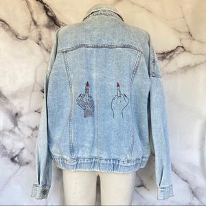 Middle Finger Hand Painted Denim Jacket